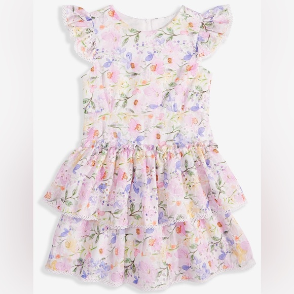 Rare Editions - Floral Eyelet Drop Waist Flutter sleeve Dress (Size 6) - Picture 6 of 6